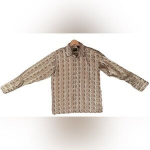 Cigar Couture Brown Geometric Spread Collar Casual Cotton‎ Shirt Size XL